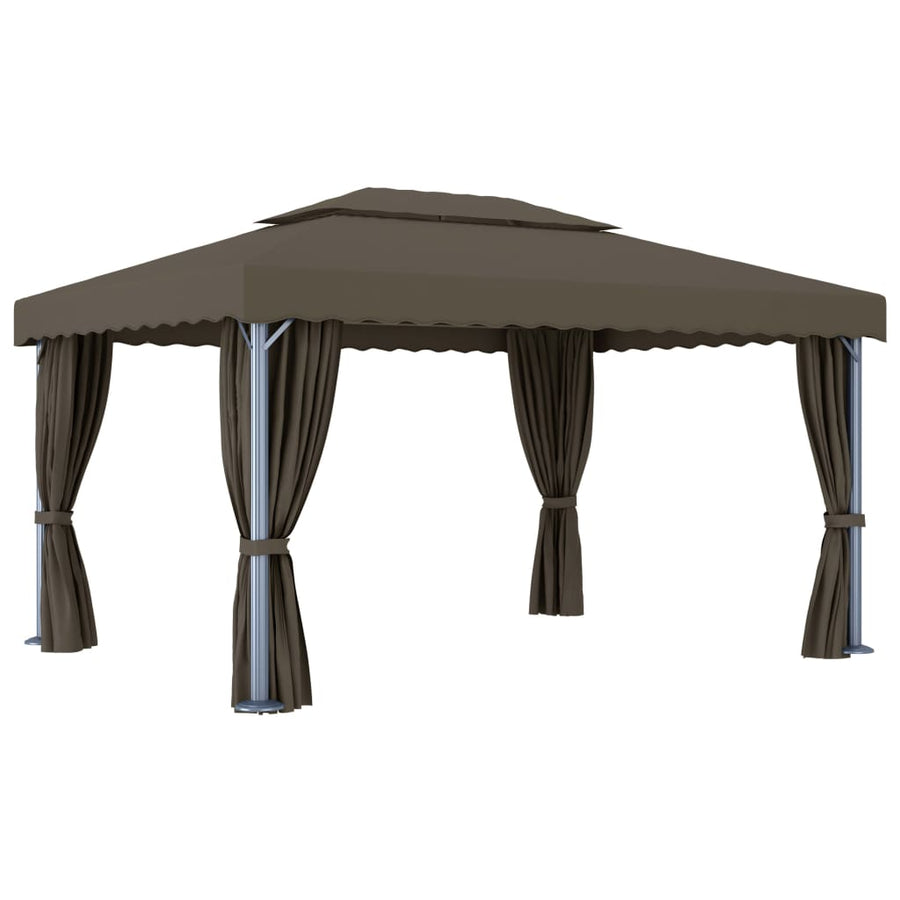 Prieel Met Gordijn En Led-Lichtslinger 4 x 3 m Taupe