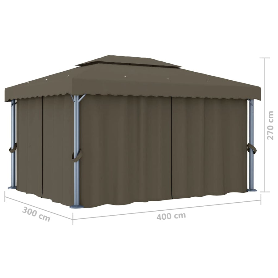 Prieel Met Gordijn En Led-Lichtslinger 4 x 3 m Taupe