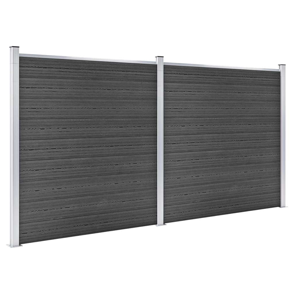 Schuttingpanelenset 353x186 cm HKC zwart Zwart 2 secties