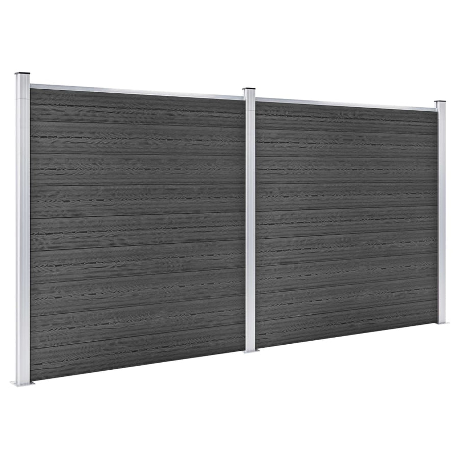 Schuttingpanelenset 353x186 cm HKC zwart Zwart 2 secties