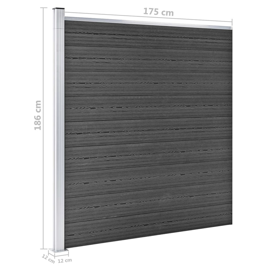 Schuttingpanelenset 1218x186 cm HKC zwart Zwart 7 secties