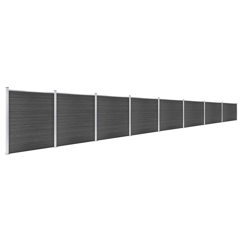 Schuttingpanelenset 1391x186 cm HKC zwart Zwart 8 secties