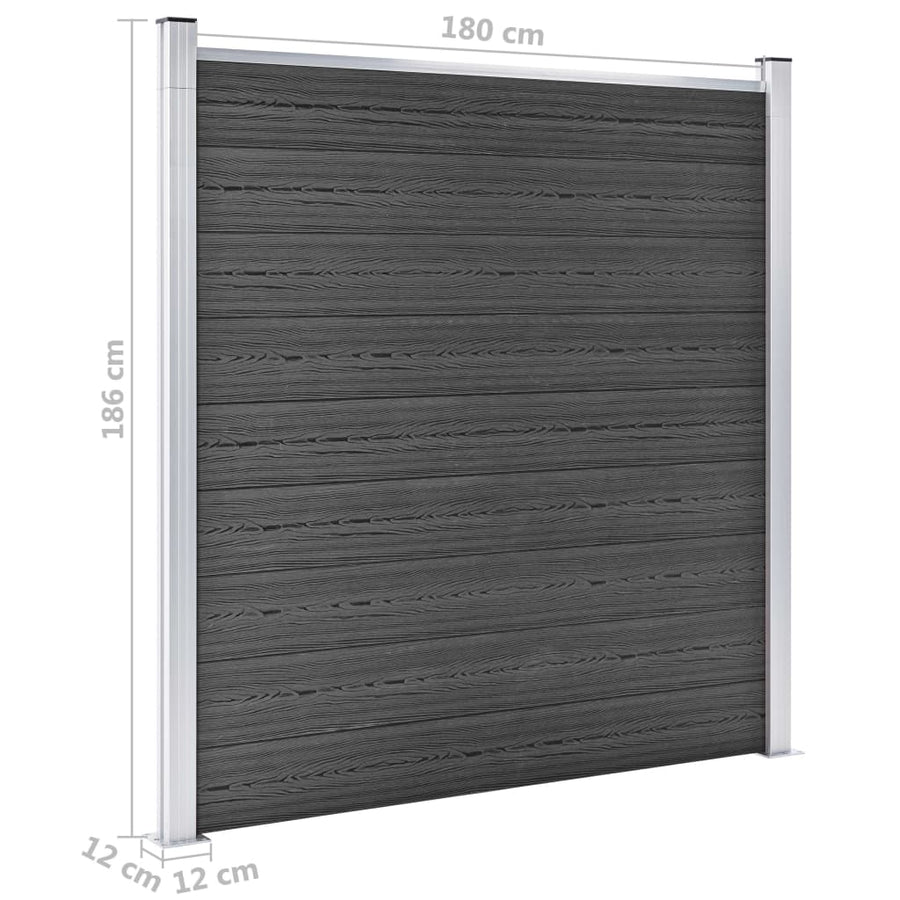Schuttingpanelenset 1391x186 cm HKC zwart Zwart 8 secties