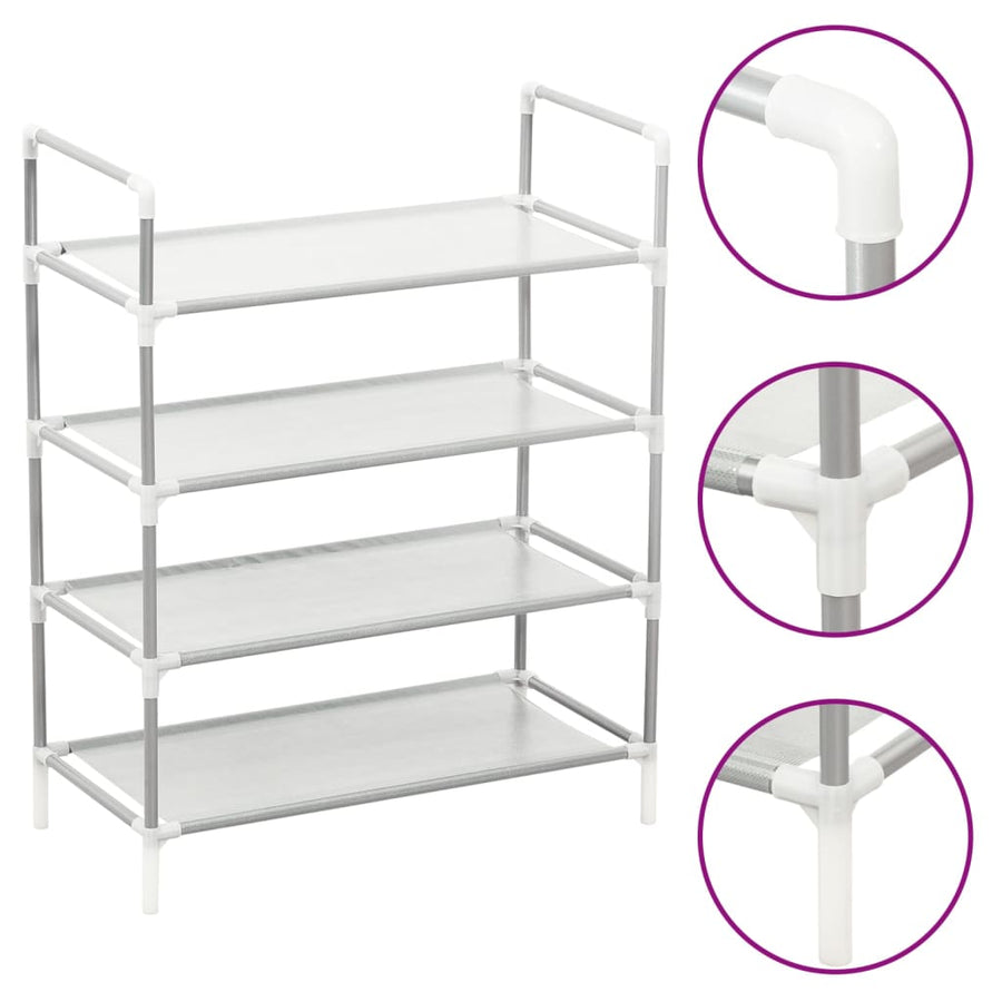 Schoenenrek met 4 schappen metaal en nonwoven stof zilverkleur 60 x 29 x 71 cm Zilver