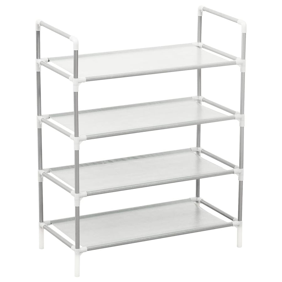 Schoenenrek met 4 schappen metaal en nonwoven stof zilverkleur 60 x 29 x 71 cm Zilver