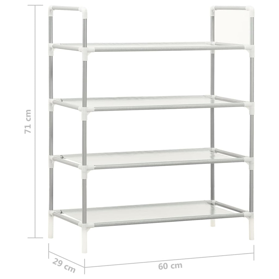 Schoenenrek met 4 schappen metaal en nonwoven stof zilverkleur 60 x 29 x 71 cm Zilver