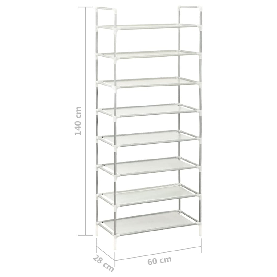 Schoenenrek met 8 schappen metaal en nonwoven stof zilverkleur 60 x 28 x 140 cm Zilver