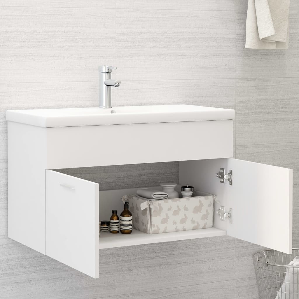 Wastafelkast Met Ingebouwde Wastafel Spaanplaat Wit 80 x 38.5 x 46 cm zonder kraan & afvoer