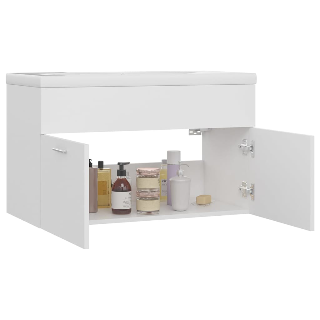 Wastafelkast Met Ingebouwde Wastafel Spaanplaat Wit 80 x 38.5 x 46 cm zonder kraan & afvoer