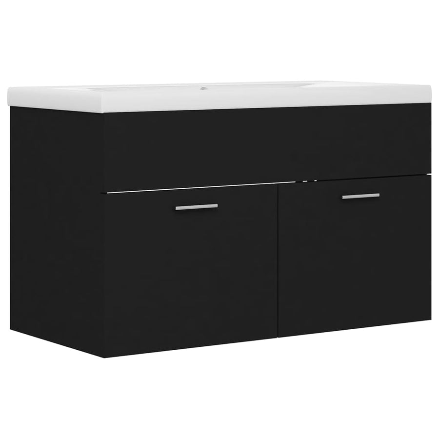 Wastafelkast Met Ingebouwde Wastafel Spaanplaat Zwart 80 x 38.5 x 46 cm zonder kraan & afvoer
