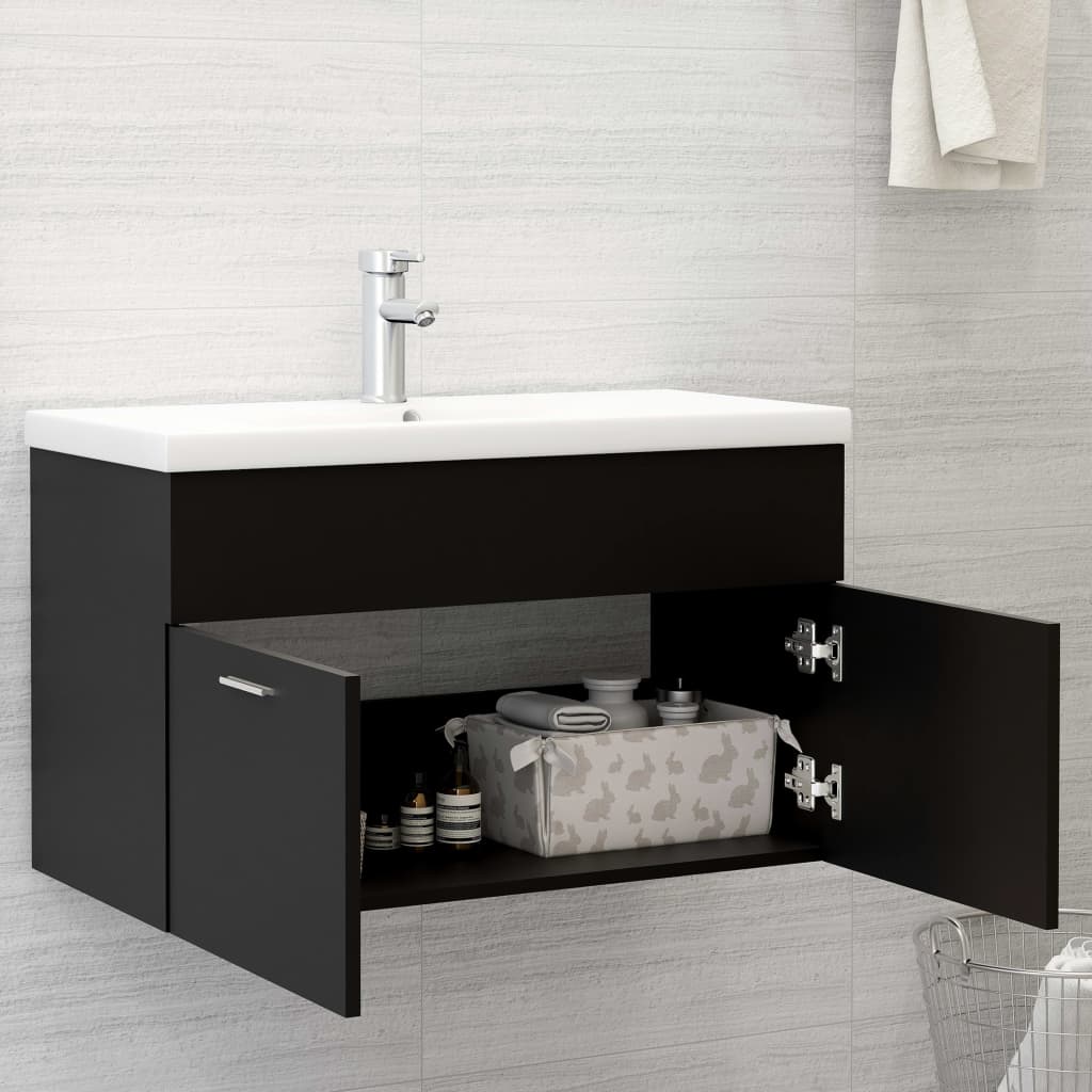 Wastafelkast Met Ingebouwde Wastafel Spaanplaat Zwart 80 x 38.5 x 46 cm zonder kraan & afvoer