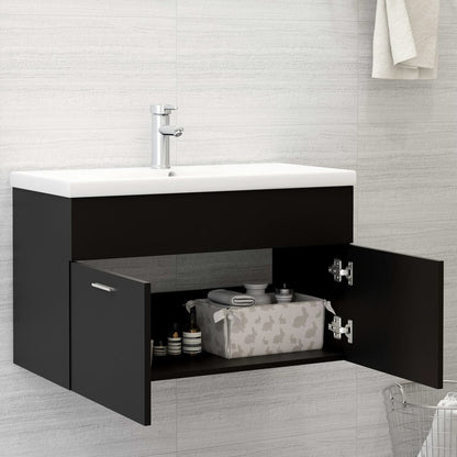 Wastafelkast Met Ingebouwde Wastafel Spaanplaat Zwart 80 x 38.5 x 46 cm zonder kraan & afvoer