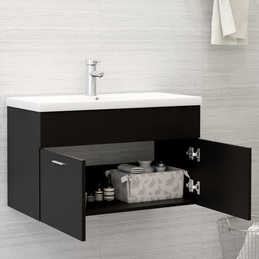 Wastafelkast Met Ingebouwde Wastafel Spaanplaat Zwart 80 x 38.5 x 46 cm zonder kraan & afvoer
