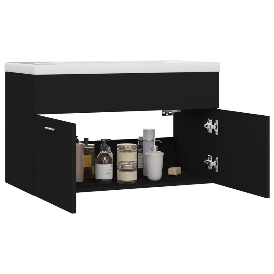 Wastafelkast Met Ingebouwde Wastafel Spaanplaat Zwart 80 x 38.5 x 46 cm zonder kraan & afvoer