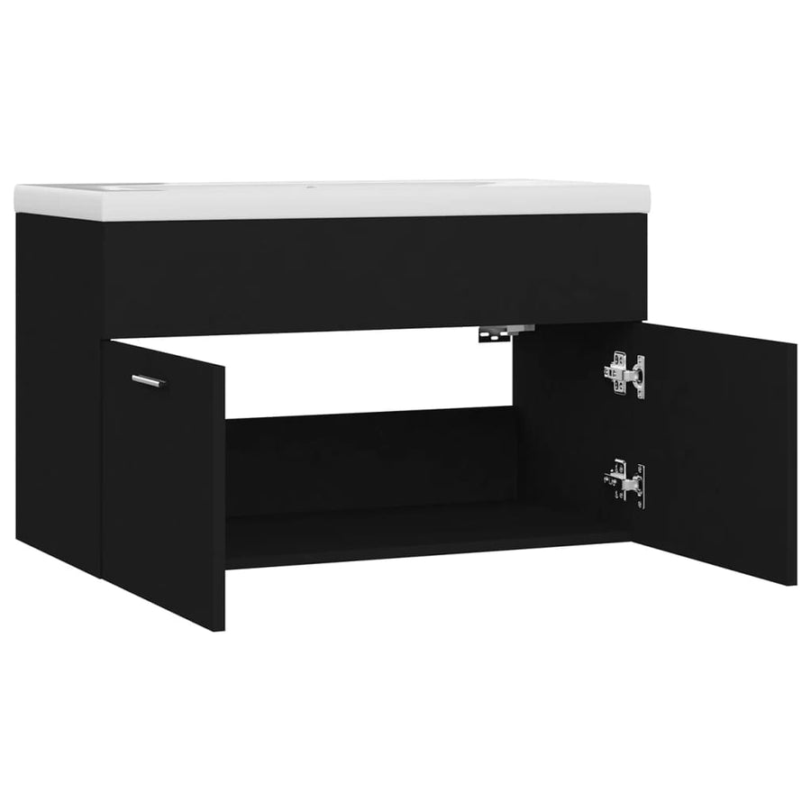 Wastafelkast Met Ingebouwde Wastafel Spaanplaat Zwart 80 x 38.5 x 46 cm zonder kraan & afvoer
