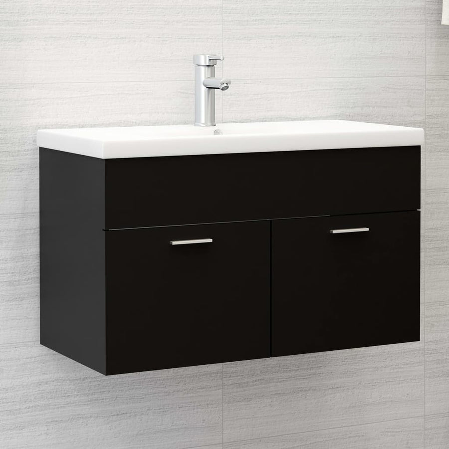 Wastafelkast Met Ingebouwde Wastafel Spaanplaat Zwart 80 x 38.5 x 46 cm zonder kraan & afvoer
