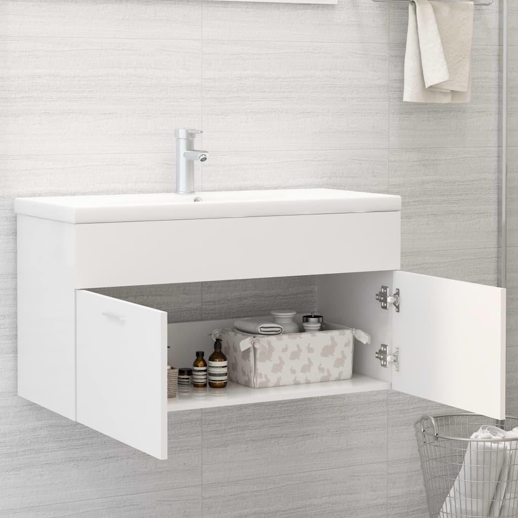 Wastafelkast Met Ingebouwde Wastafel Spaanplaat Wit 90 x 38.5 x 46 cm zonder kraan & afvoer