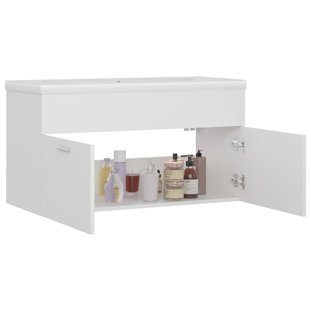 Wastafelkast Met Ingebouwde Wastafel Spaanplaat Wit 90 x 38.5 x 46 cm zonder kraan & afvoer