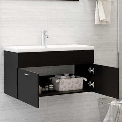 Wastafelkast Met Ingebouwde Wastafel Spaanplaat Zwart 90 x 38.5 x 46 cm zonder kraan & afvoer