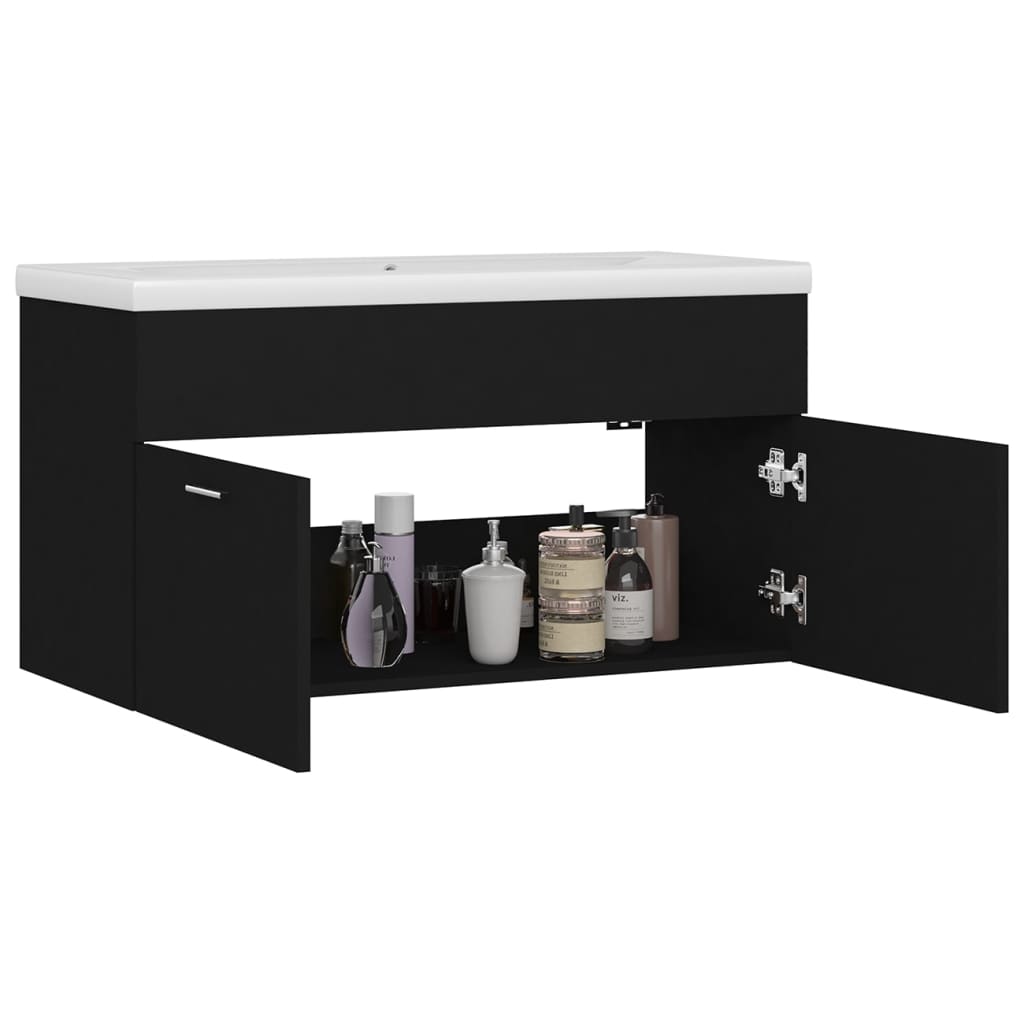 Wastafelkast Met Ingebouwde Wastafel Spaanplaat Zwart 90 x 38.5 x 46 cm zonder kraan & afvoer