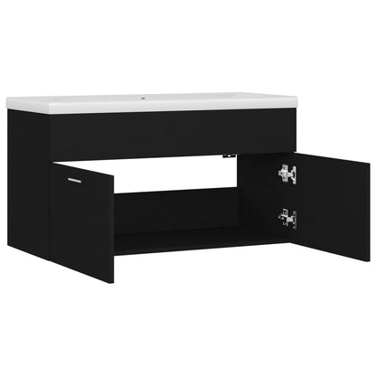 Wastafelkast Met Ingebouwde Wastafel Spaanplaat Zwart 90 x 38.5 x 46 cm zonder kraan & afvoer