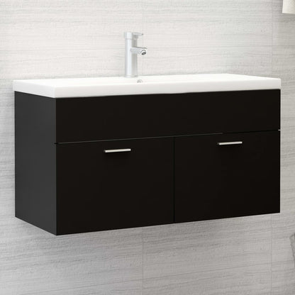 Wastafelkast Met Ingebouwde Wastafel Spaanplaat Zwart 90 x 38.5 x 46 cm zonder kraan & afvoer