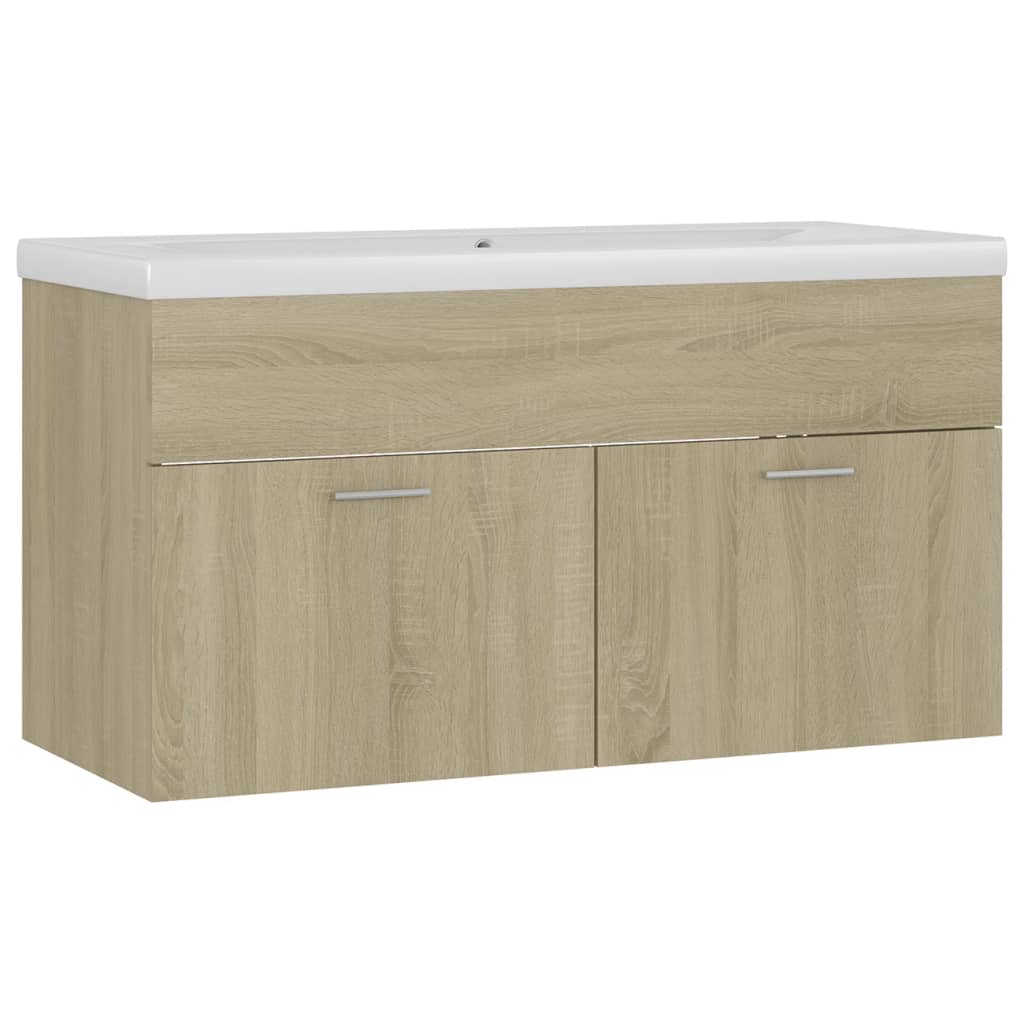 Wastafelkast Met Ingebouwde Wastafel Spaanplaat Sonoma Eiken 90 x 38.5 x 46 cm zonder kraan & afvoer