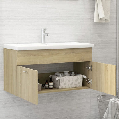 Wastafelkast Met Ingebouwde Wastafel Spaanplaat Sonoma Eiken 90 x 38.5 x 46 cm zonder kraan & afvoer
