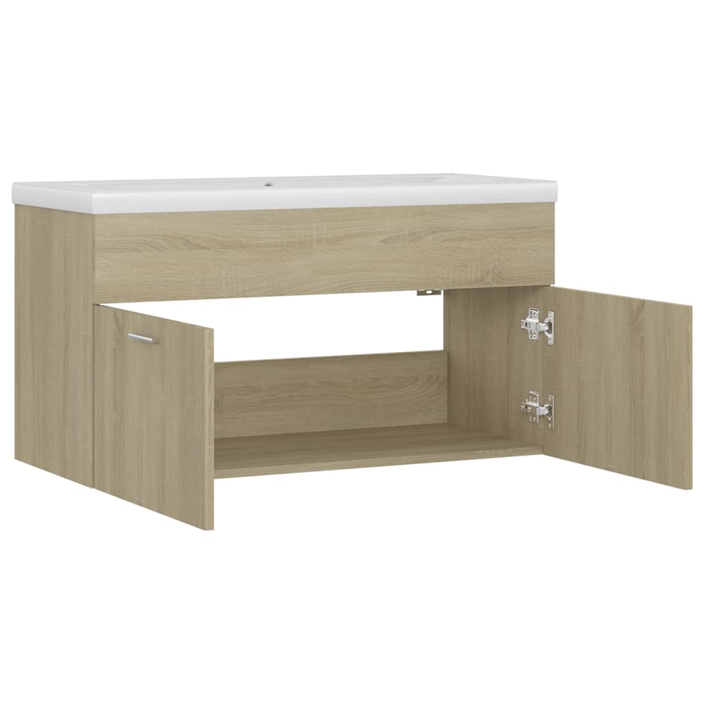 Wastafelkast Met Ingebouwde Wastafel Spaanplaat Sonoma Eiken 90 x 38.5 x 46 cm zonder kraan & afvoer
