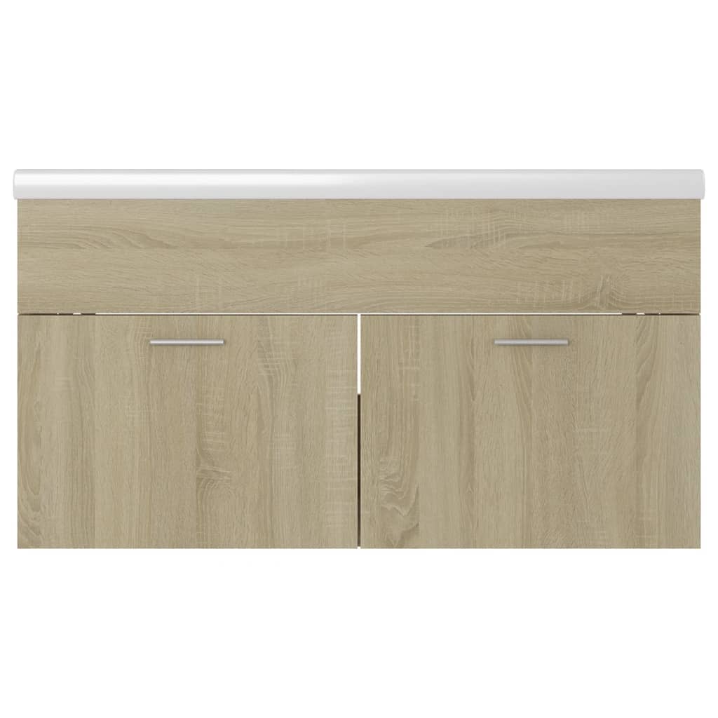 Wastafelkast Met Ingebouwde Wastafel Spaanplaat Sonoma Eiken 90 x 38.5 x 46 cm zonder kraan & afvoer