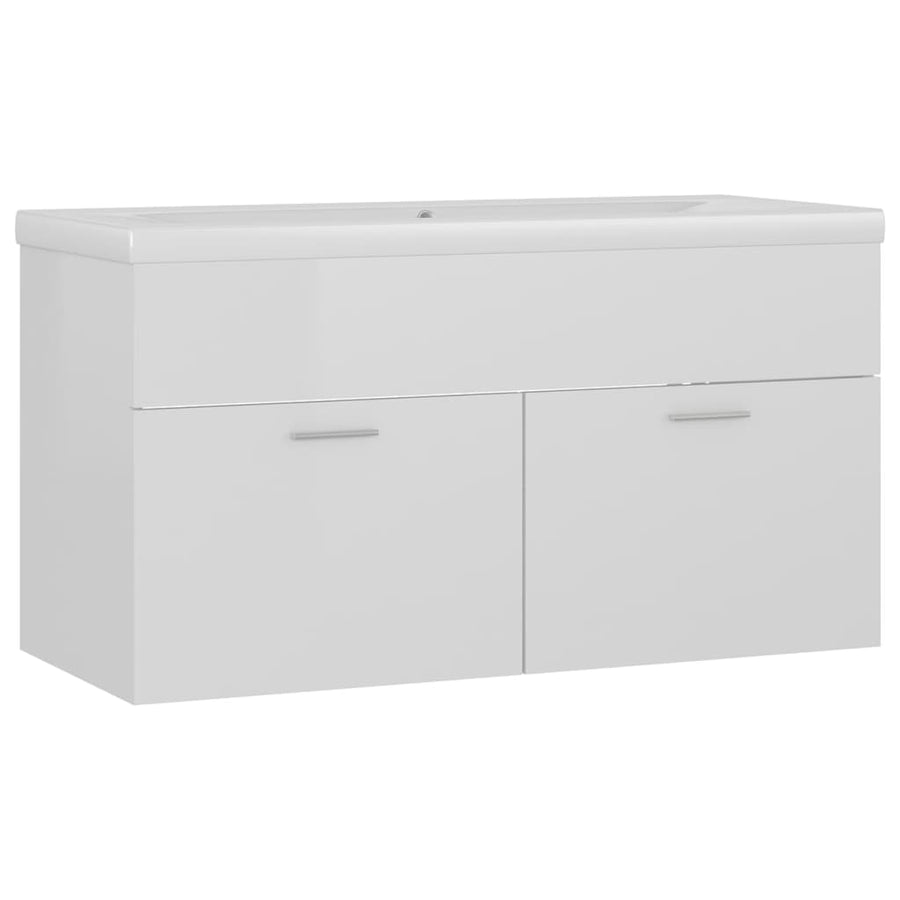 Wastafelkast Met Ingebouwde Wastafel Spaanplaat Hoogglans Wit 90 x 38.5 x 46 cm zonder kraan & afvoer