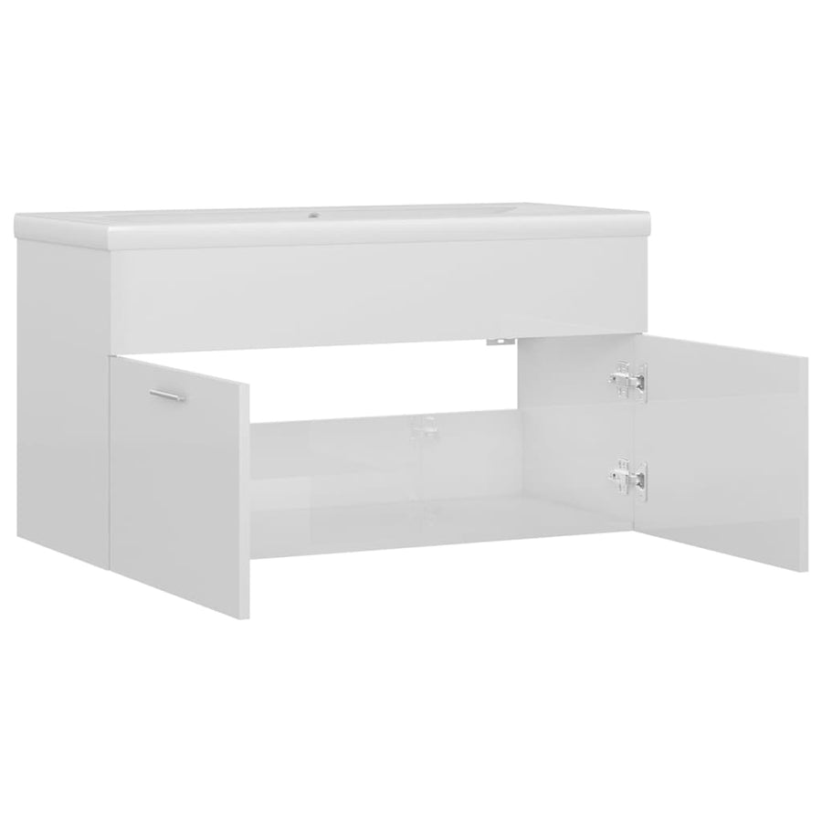 Wastafelkast Met Ingebouwde Wastafel Spaanplaat Hoogglans Wit 90 x 38.5 x 46 cm zonder kraan & afvoer