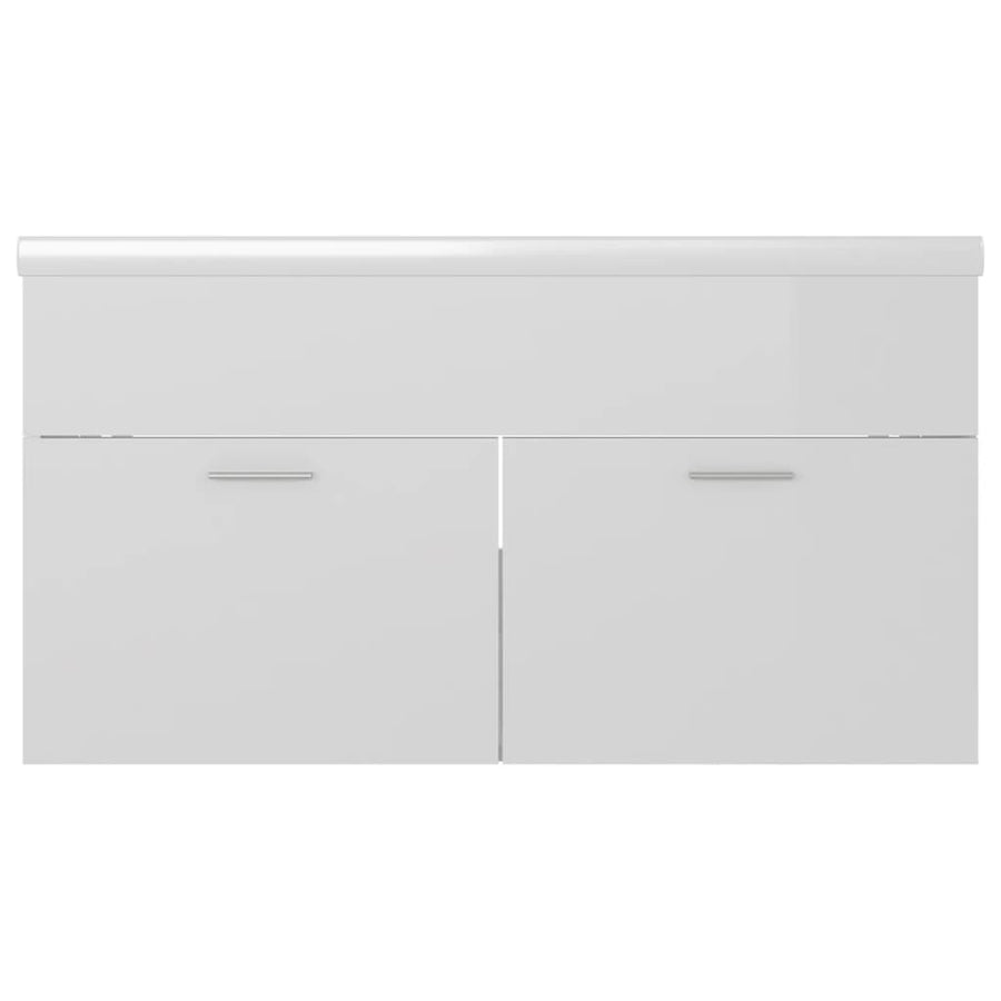 Wastafelkast Met Ingebouwde Wastafel Spaanplaat Hoogglans Wit 90 x 38.5 x 46 cm zonder kraan & afvoer