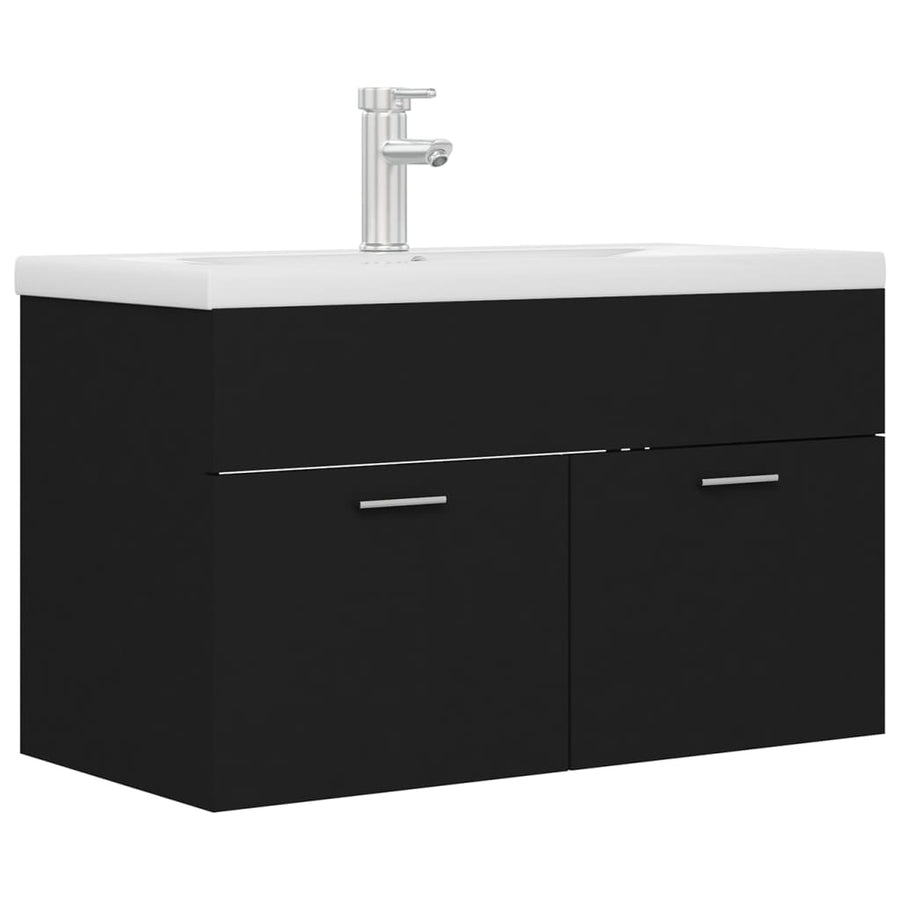Wastafelkast met ingebouwde wastafel spaanplaat zwart 1 80 x 38.5 x 46 cm Zwart
