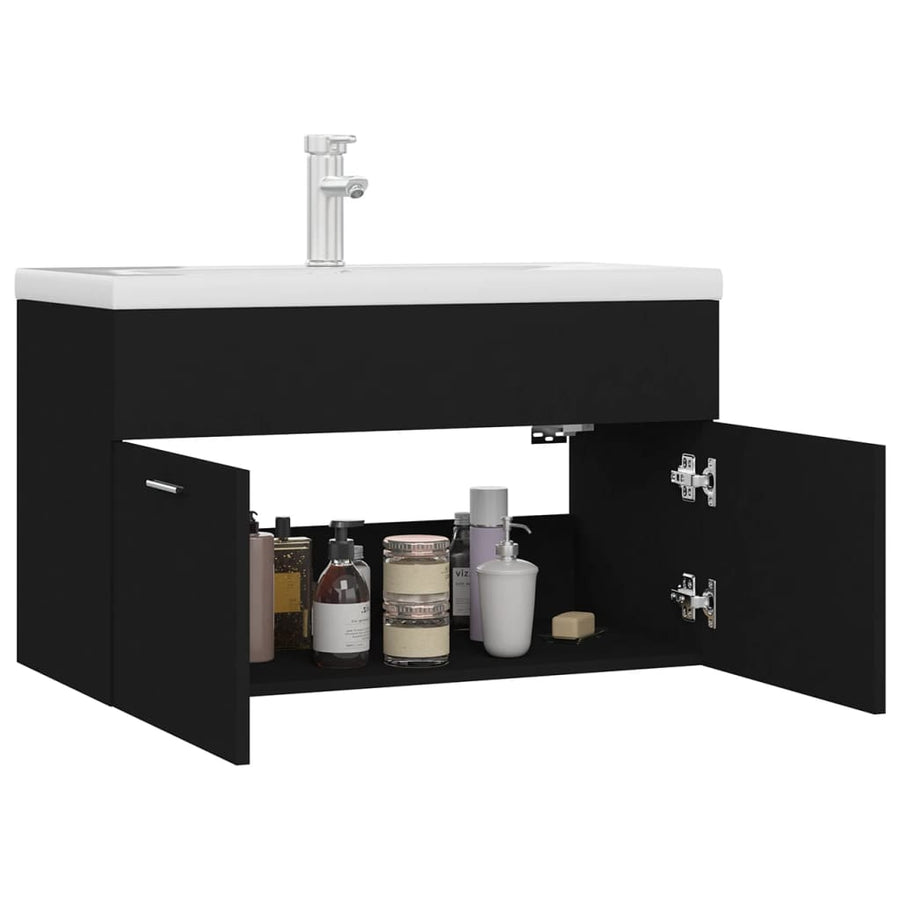 Wastafelkast met ingebouwde wastafel spaanplaat zwart 1 80 x 38.5 x 46 cm Zwart