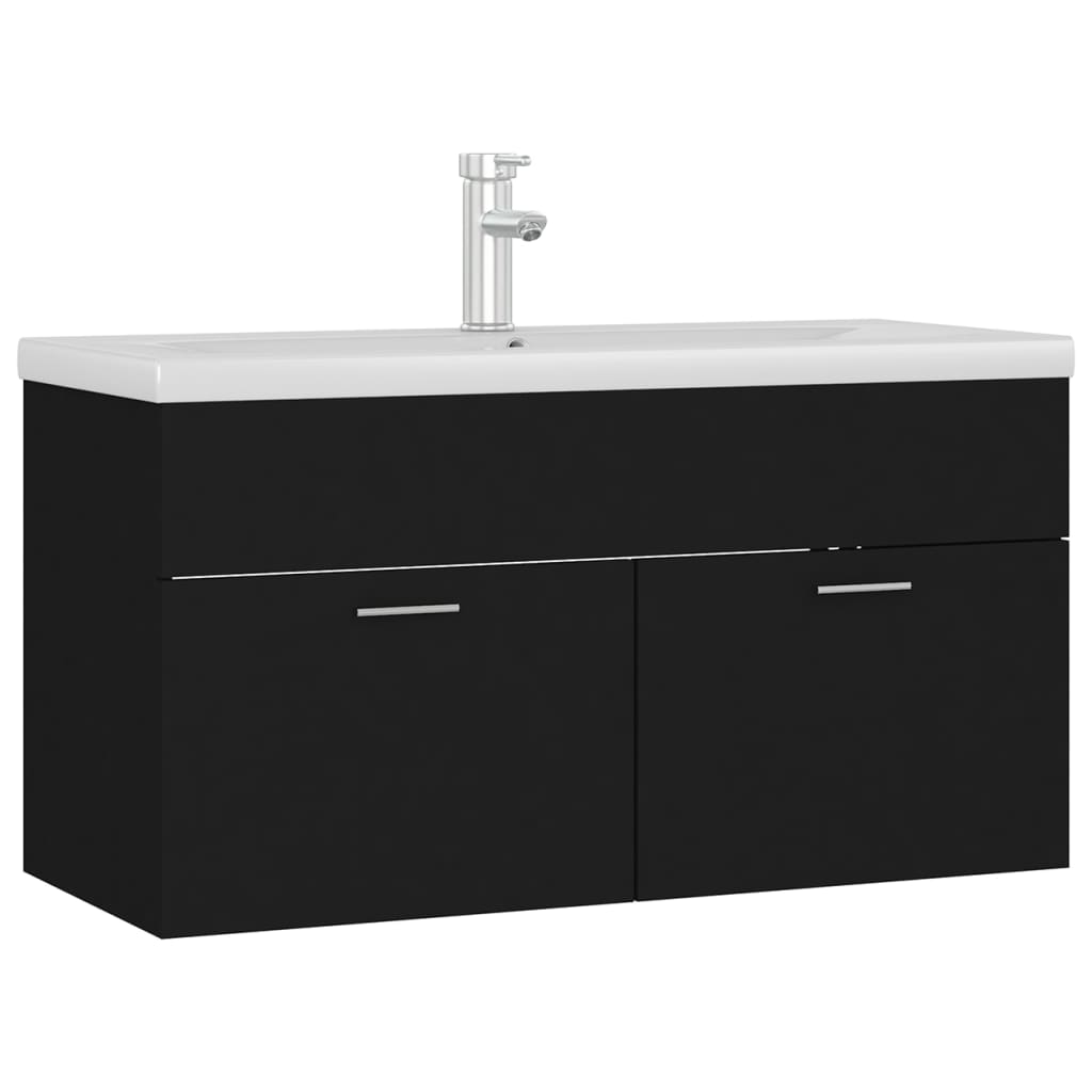 Wastafelkast met ingebouwde wastafel spaanplaat zwart 1 90 x 38.5 x 46 cm Zwart