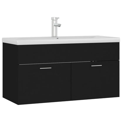 Wastafelkast met ingebouwde wastafel spaanplaat zwart 1 90 x 38.5 x 46 cm Zwart