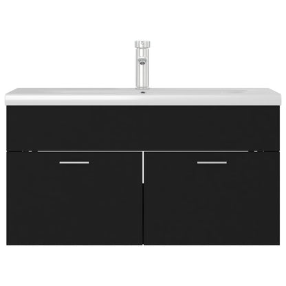 Wastafelkast met ingebouwde wastafel spaanplaat zwart 1 90 x 38.5 x 46 cm Zwart