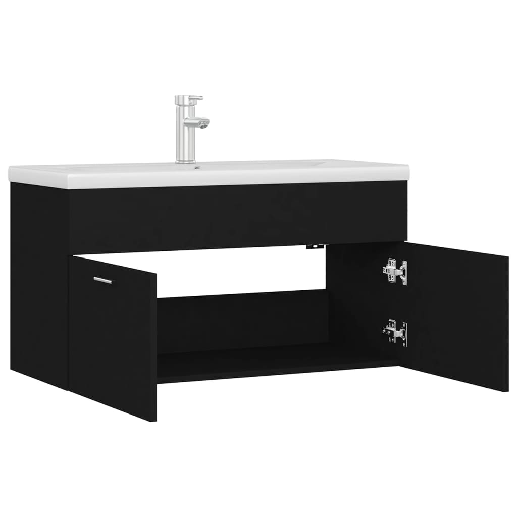 Wastafelkast met ingebouwde wastafel spaanplaat zwart 1 90 x 38.5 x 46 cm Zwart