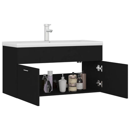 Wastafelkast met ingebouwde wastafel spaanplaat zwart 1 90 x 38.5 x 46 cm Zwart