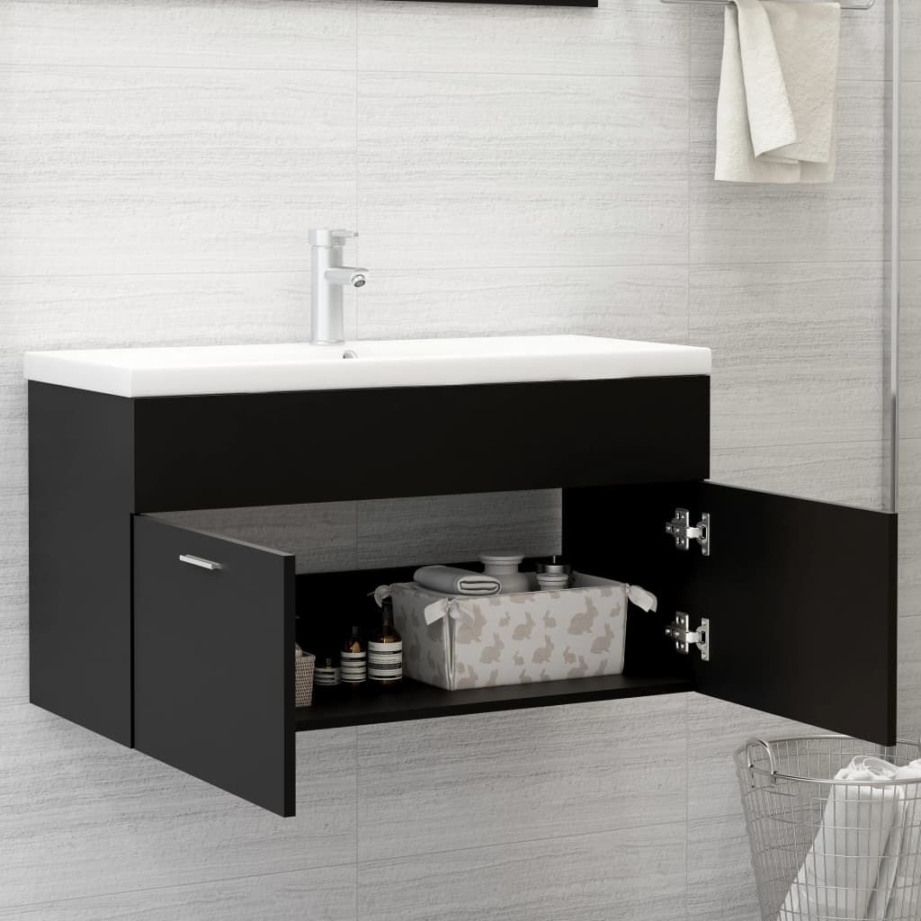 Wastafelkast met ingebouwde wastafel spaanplaat zwart 1 90 x 38.5 x 46 cm Zwart