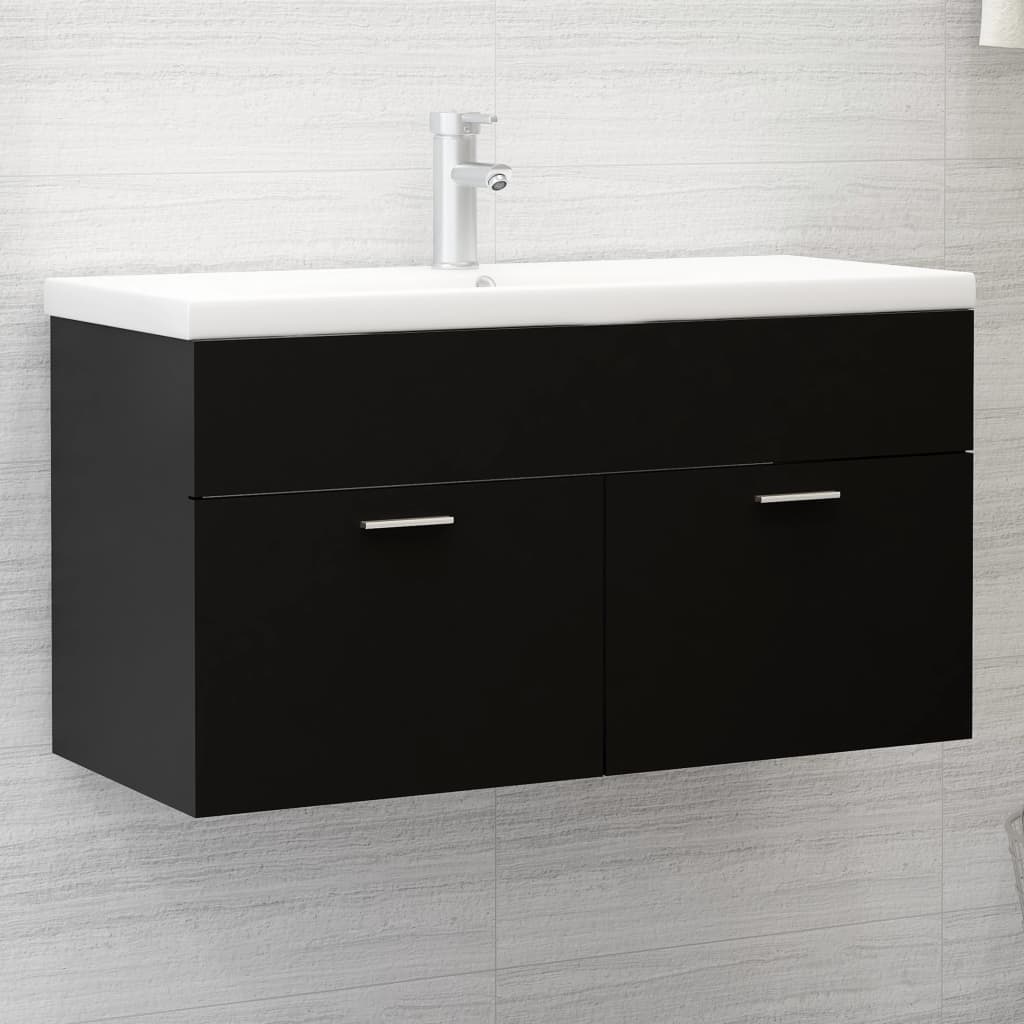 Wastafelkast met ingebouwde wastafel spaanplaat zwart 1 90 x 38.5 x 46 cm Zwart