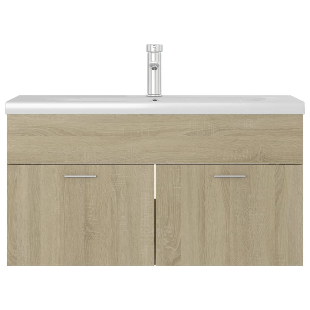 Wastafelkast met ingebouwde wastafel spaanplaat sonoma eiken 90 x 38.5 x 46 cm met kraan & afvoer