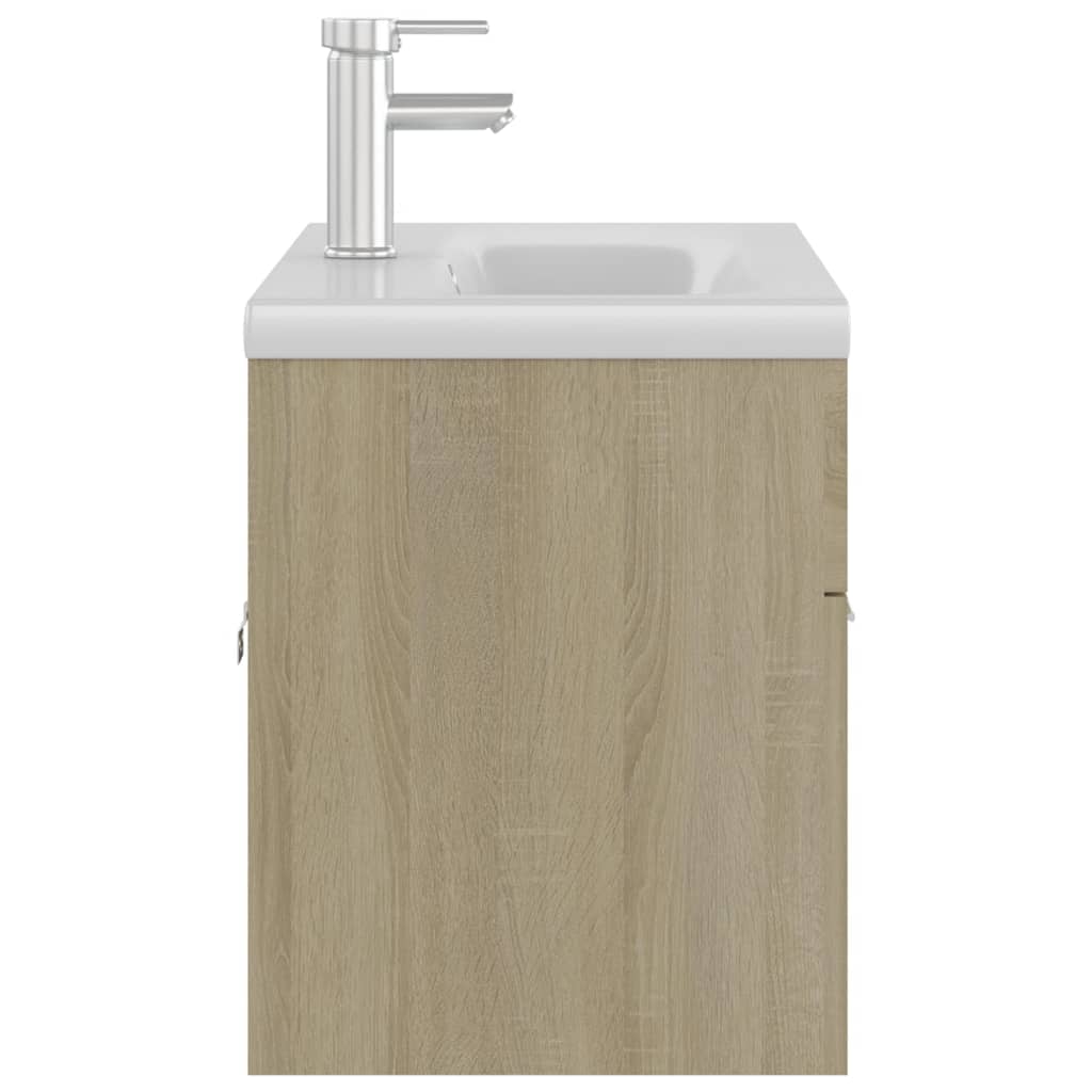 Wastafelkast met ingebouwde wastafel spaanplaat sonoma eiken 90 x 38.5 x 46 cm met kraan & afvoer
