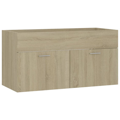 Wastafelkast met ingebouwde wastafel spaanplaat sonoma eiken 90 x 38.5 x 46 cm met kraan & afvoer