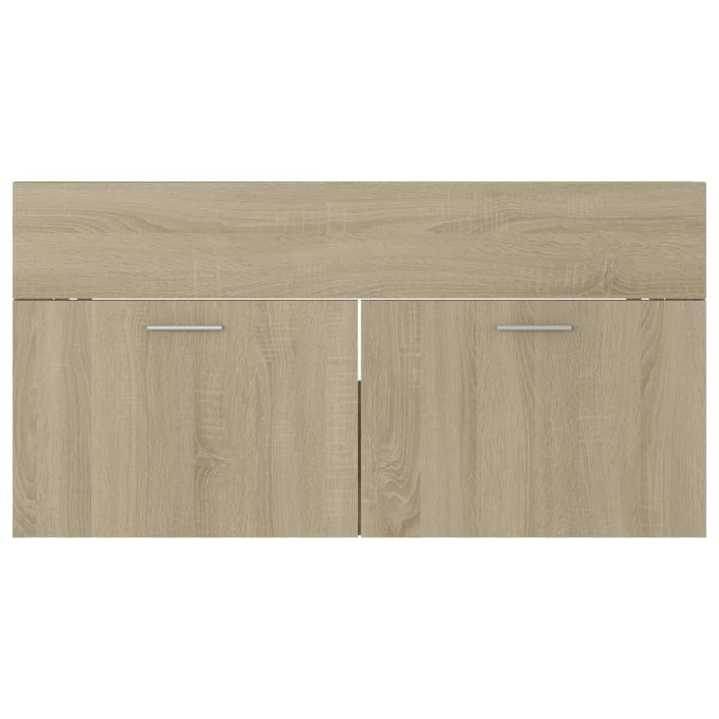 Wastafelkast met ingebouwde wastafel spaanplaat sonoma eiken 90 x 38.5 x 46 cm met kraan & afvoer