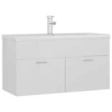 Wastafelkast met ingebouwde wastafel spaanplaat hoogglans wit 1 90 x 38.5 x 46 cm Hoogglans wit