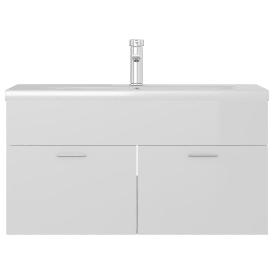 Wastafelkast met ingebouwde wastafel spaanplaat hoogglans wit 1 90 x 38.5 x 46 cm Hoogglans wit