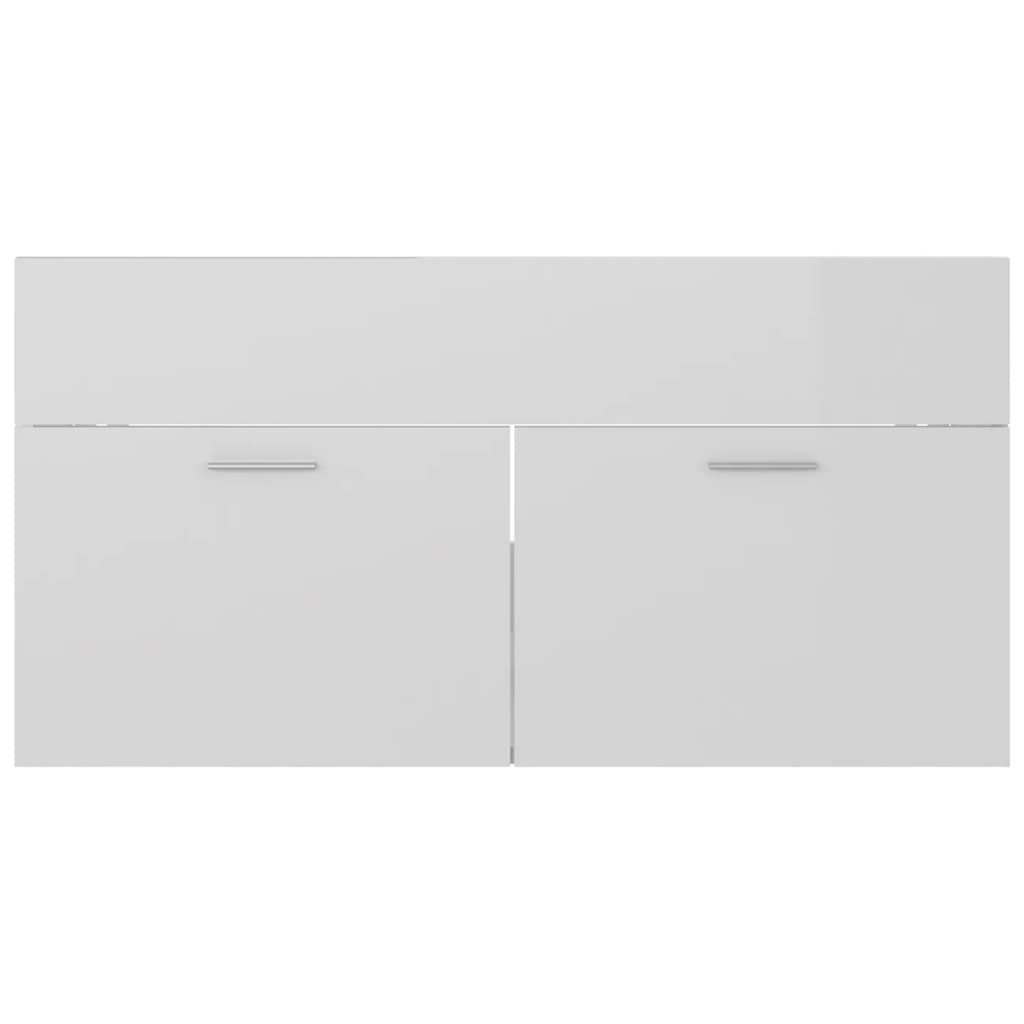 Wastafelkast met ingebouwde wastafel spaanplaat hoogglans wit 1 90 x 38.5 x 46 cm Hoogglans wit