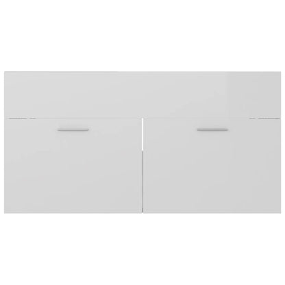 Wastafelkast met ingebouwde wastafel spaanplaat hoogglans wit 1 90 x 38.5 x 46 cm Hoogglans wit